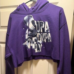 Purple Cropped Hoodie with Graphic Print